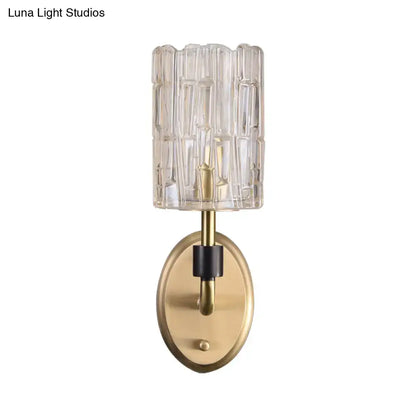 Brass crystal bedside sconce with textured glass shade and oval backplate Decorbites on Tampa Home & Garden Store