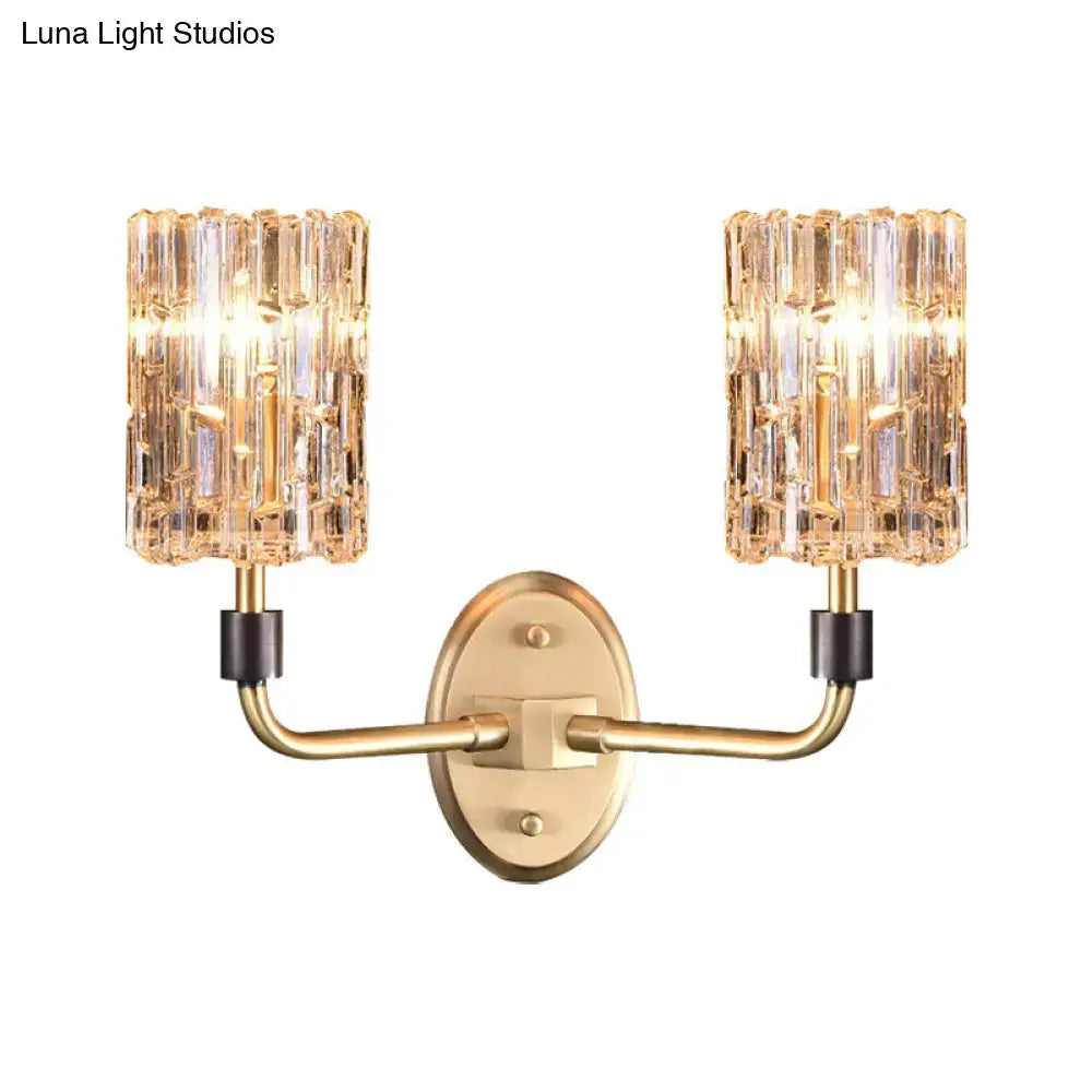 Brass crystal two-light bedside sconce by Decorbites with glass prism shades on Tampa Home & Garden Store