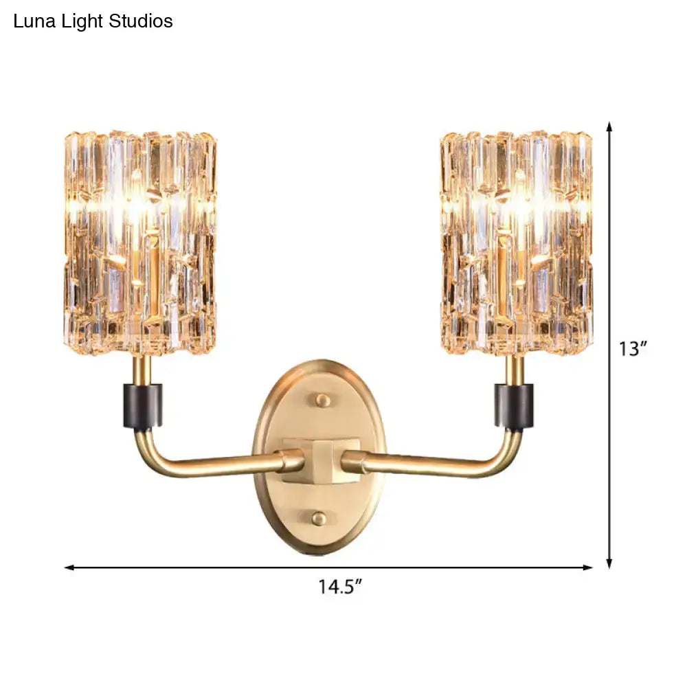 Brass crystal double-sconce bedside light with two arms and crystal glass shades, Decorbites on Tampa Home & Garden Store