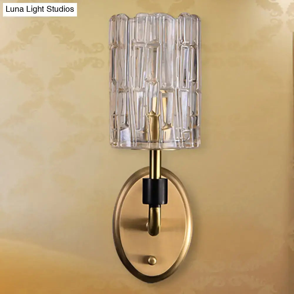 Brass Crystal Bedside Sconce for Reading with glass shade on backplate by Decorbites on Tampa Home & Garden Store