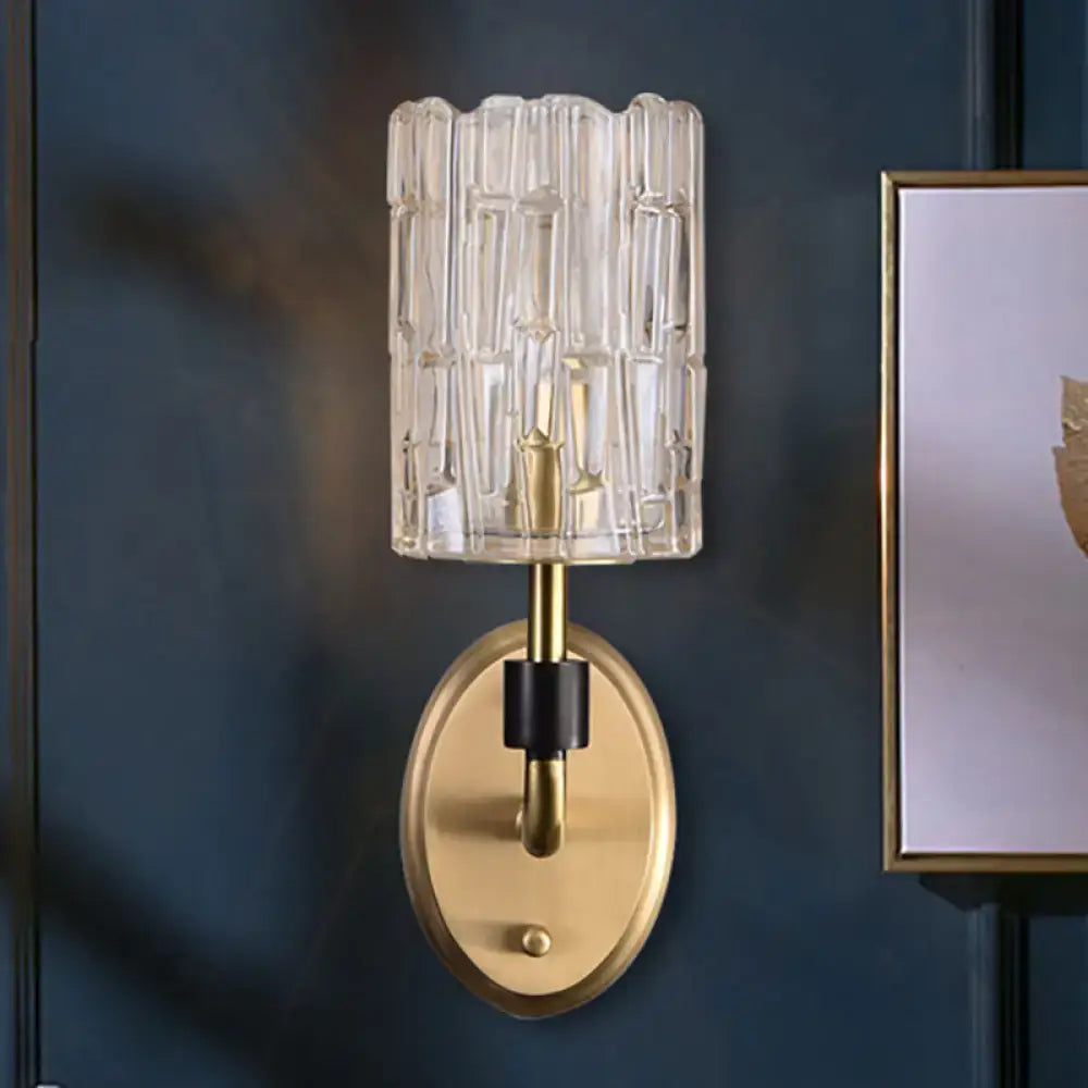 Brass crystal bedside sconce for reading with clear glass shade on gold wall mount Decorbites on Tampa Home & Garden Store