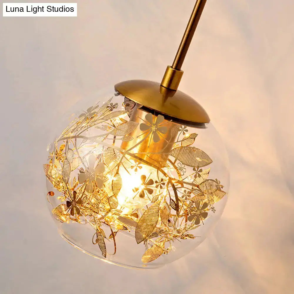 Brass Clear Glass Wall Lamp with Foil Flower