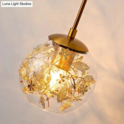 Brass Clear Glass Wall Lamp with Foil Flower