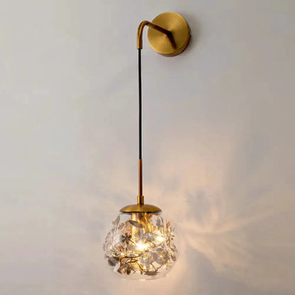 Brass Clear Glass Wall Lamp with Foil Flower