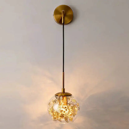 Brass Clear Glass Wall Lamp with Foil Flower