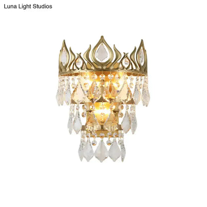 Contemporary Brass Crown Crystal Sconce Light