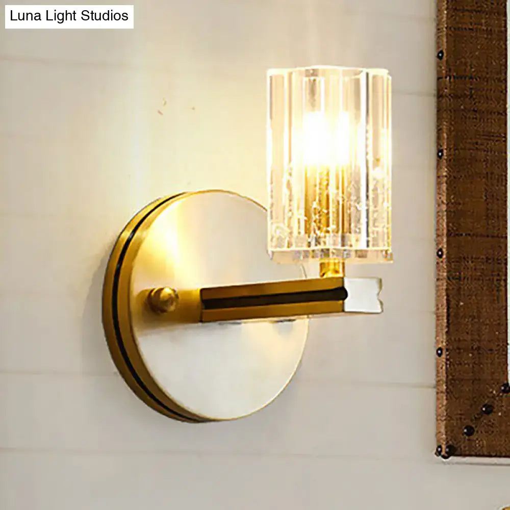 Brass crystal cylinder sconce LED-compatible wall light Decorbites on Tampa Home & Garden Store