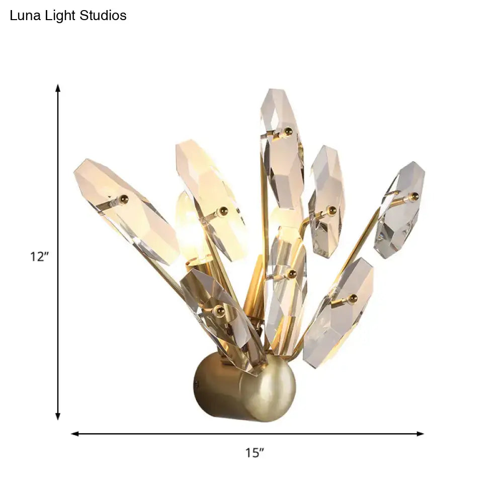 Brass crystal sputnik two-bulb wall sconce with faceted prisms on Tampa Home & Garden Store