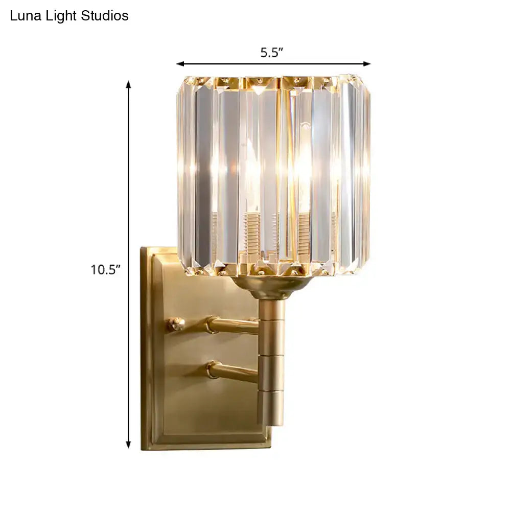 Brass prismatic crystal wall sconce with gold finish and panels Decorbites 10.5 tall on Tampa Home & Garden Store