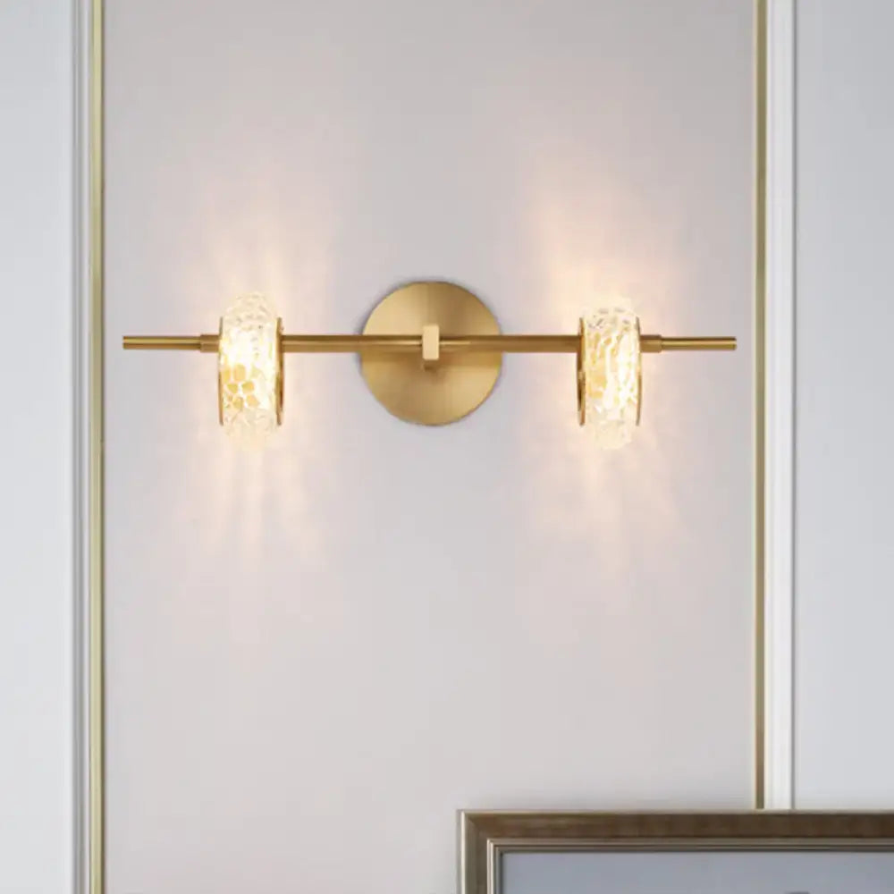 Brass double oval wall light by Decorbites, 2-light sconce with textured glass shades on Tampa Home & Garden Store