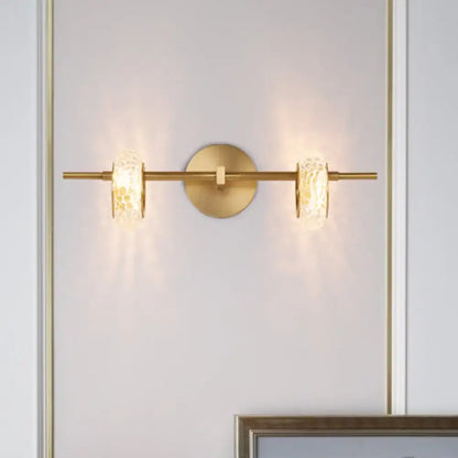 Brass double oval wall light by Decorbites, 2-light sconce with textured glass shades on Tampa Home & Garden Store