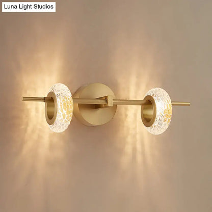 Brass double oval wall light with two crystal mosaic discs on a horizontal bar Decorbites on Tampa Home & Garden Store