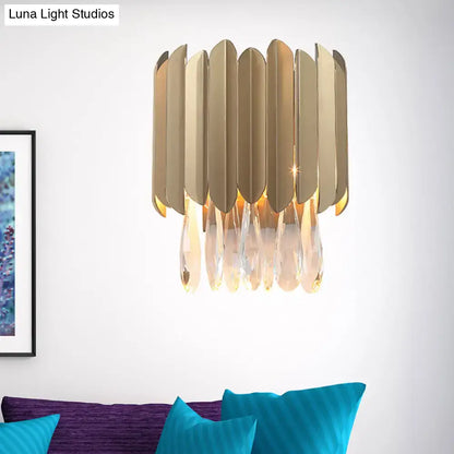 Brass crystal wall lamp with hanging teardrop prisms Decorbites fits 5–9 inch on Tampa Home & Garden Store