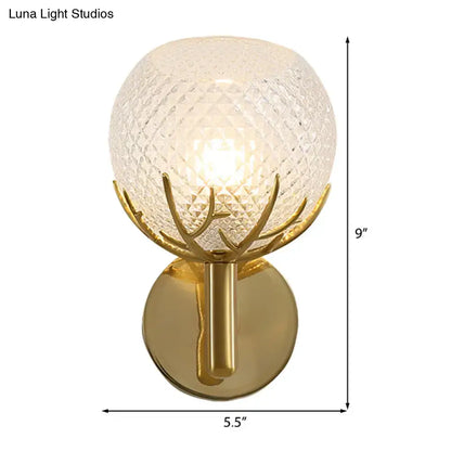 Brass Frosted Lattice Glass Sconce G9 with antler arms, 9in tall x 5.5in wide Decorbites on Tampa Home & Garden Store