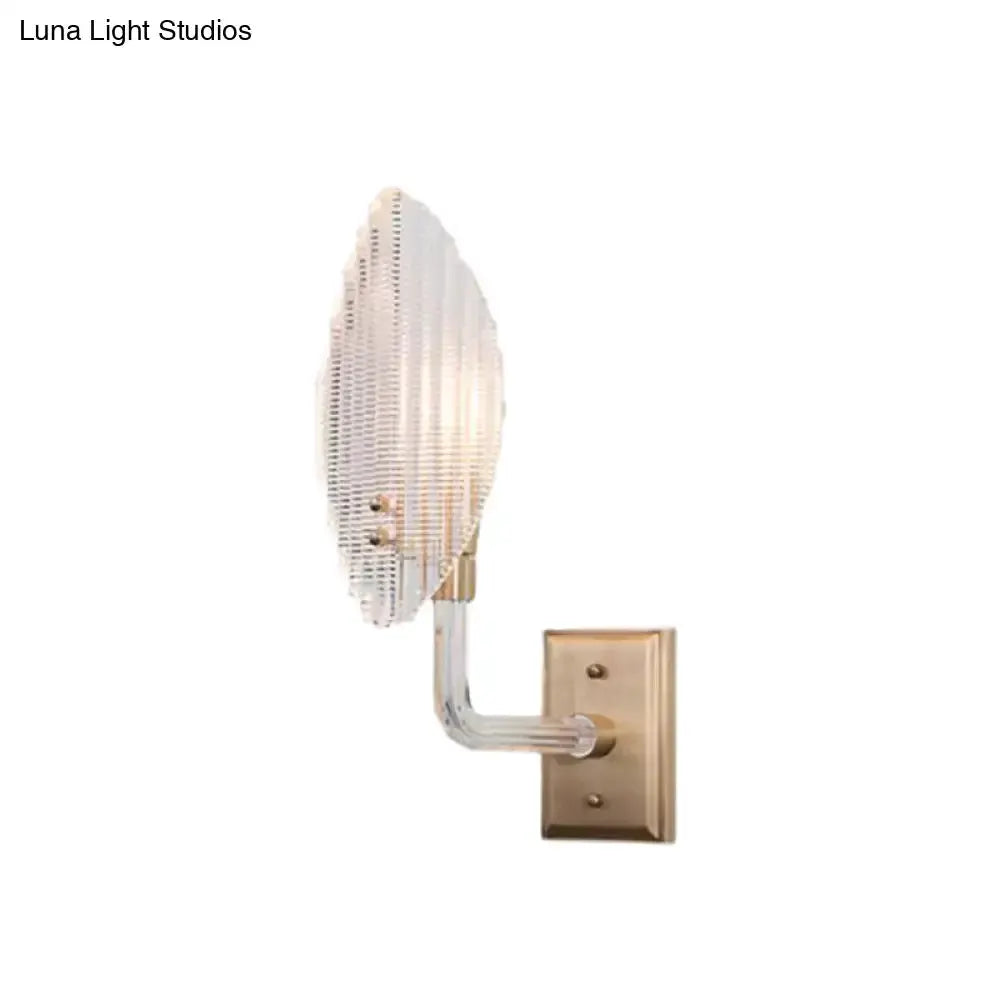 Contemporary brass leaf wall light fixture with clear glass shade, Decorbites on Tampa Home & Garden Store