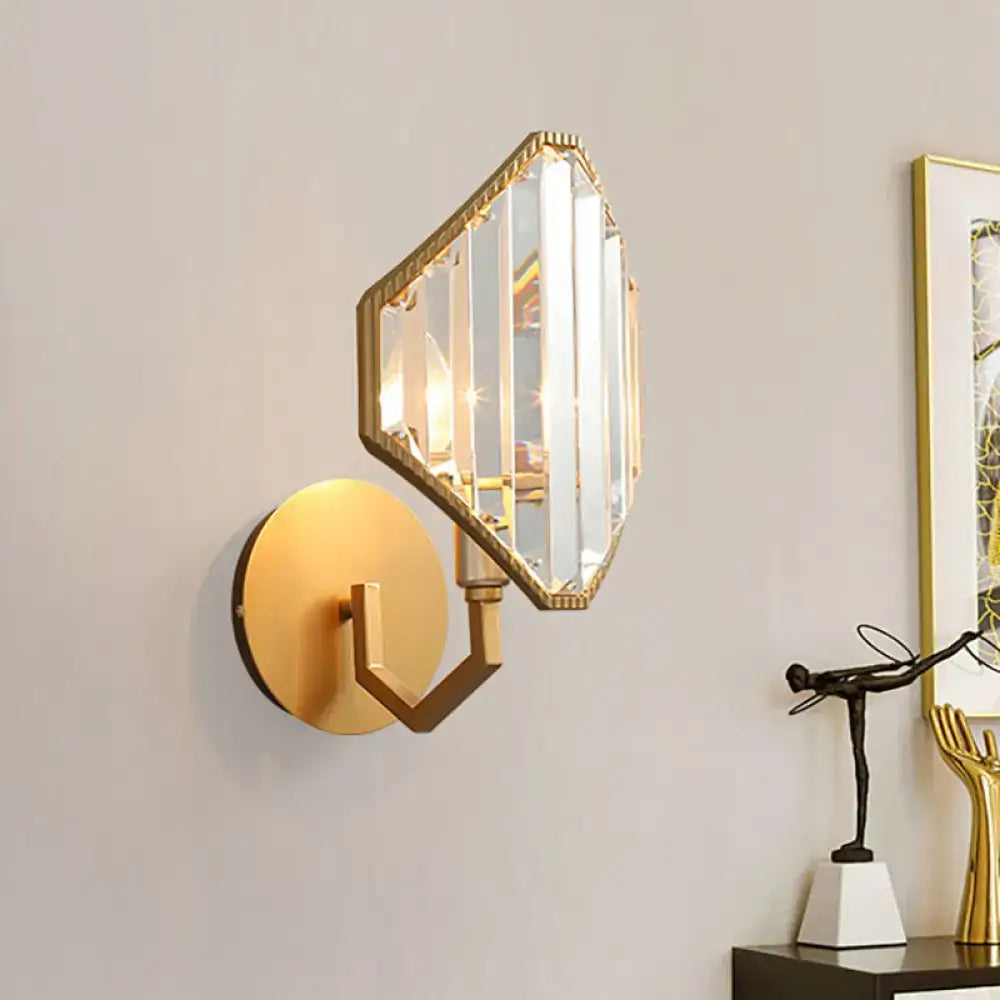 Brass rhombus wall sconce with crystal glass panels by Decorbites on Tampa Home & Garden Store