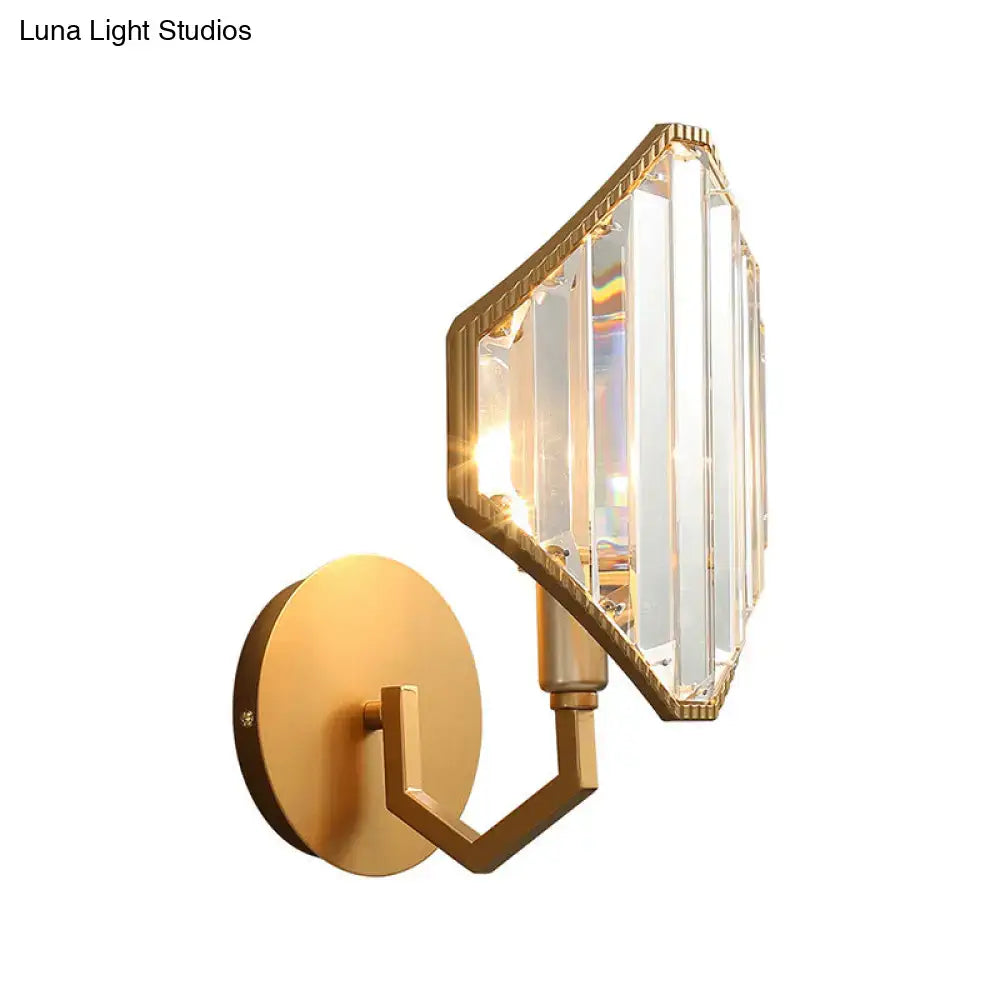 Brass rhombus wall sconce with crystal glass panels, Decorbites, gold finish on Tampa Home & Garden Store