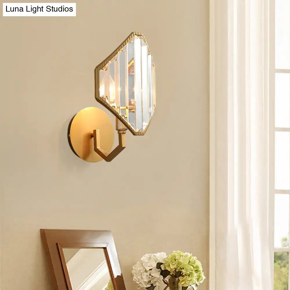 Brass rhombus wall sconce with beveled glass shade by Decorbites on Tampa Home & Garden Store