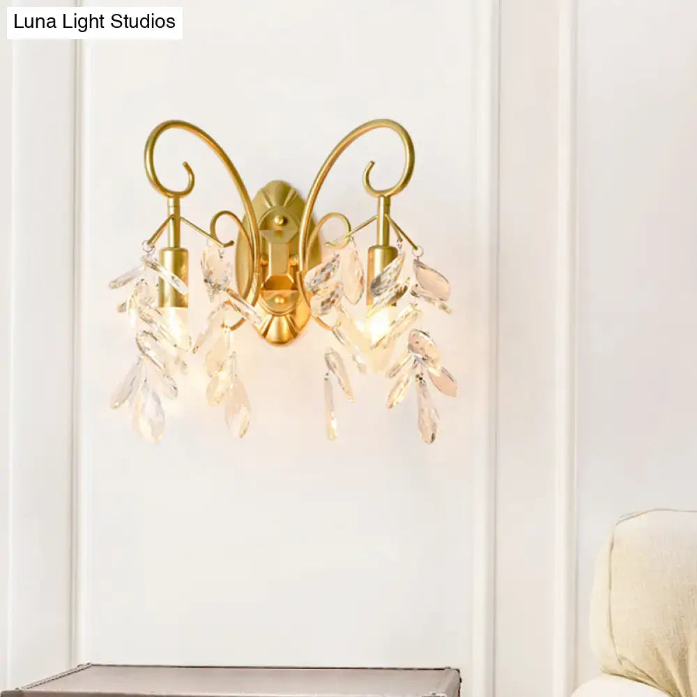 Brass teardrop crystal sconce, gold finish with hanging crystal drops by Decorbites on Tampa Home & Garden Store