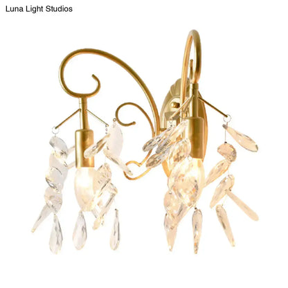 Brass Teardrop Crystal Sconce by Decorbites, gold finish with hanging crystal prisms on Tampa Home & Garden Store
