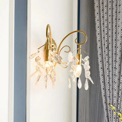 Brass teardrop crystal sconce with hanging prisms, Decorbites wall light on Tampa Home & Garden Store