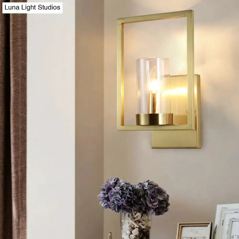 Decorbites brass wall light with clear glass cylinder for bedroom Luna Light Studios on Tampa Home & Garden Store