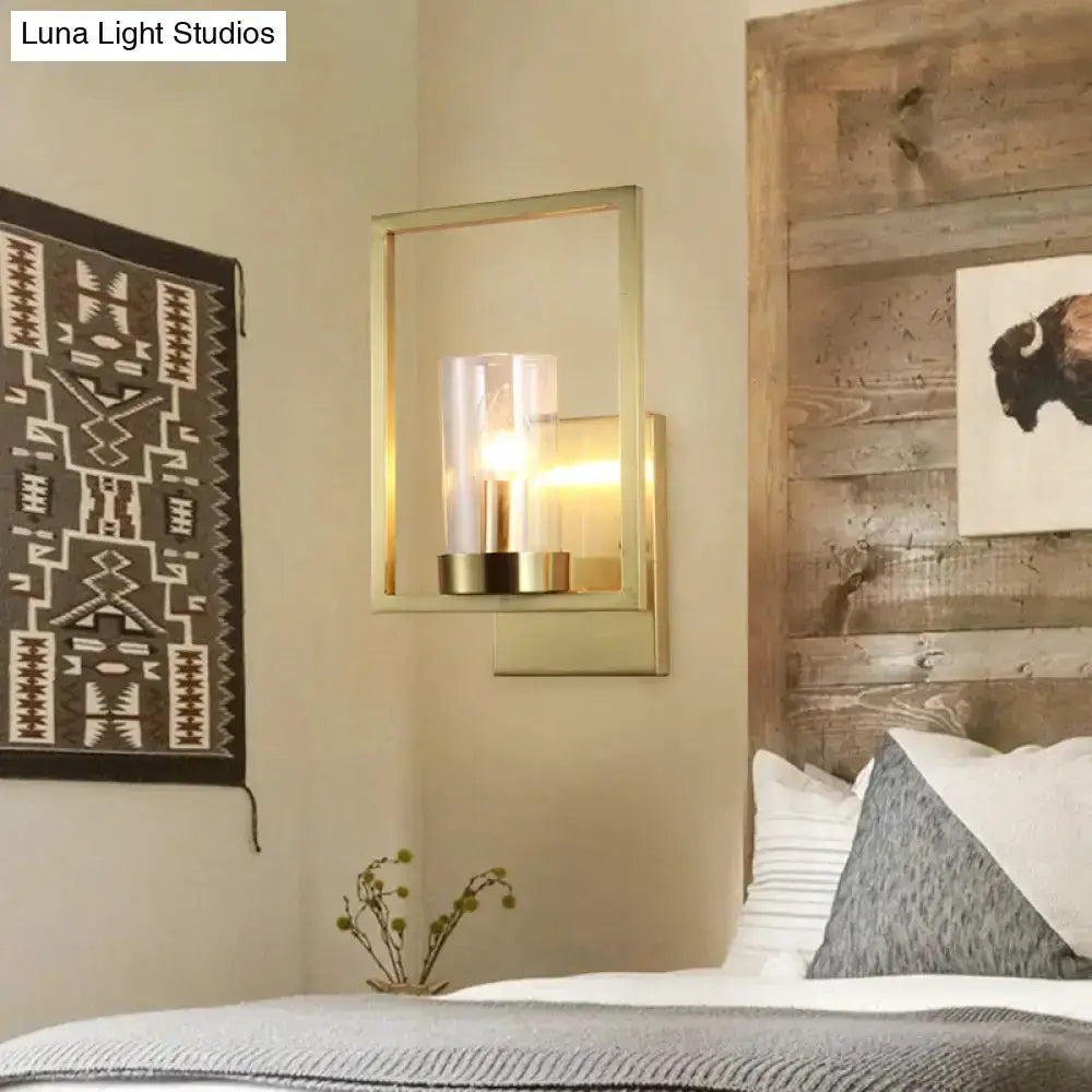 Contemporary brass wall light with clear glass cylinder, bedroom sconce by Decorbites on Tampa Home & Garden Store