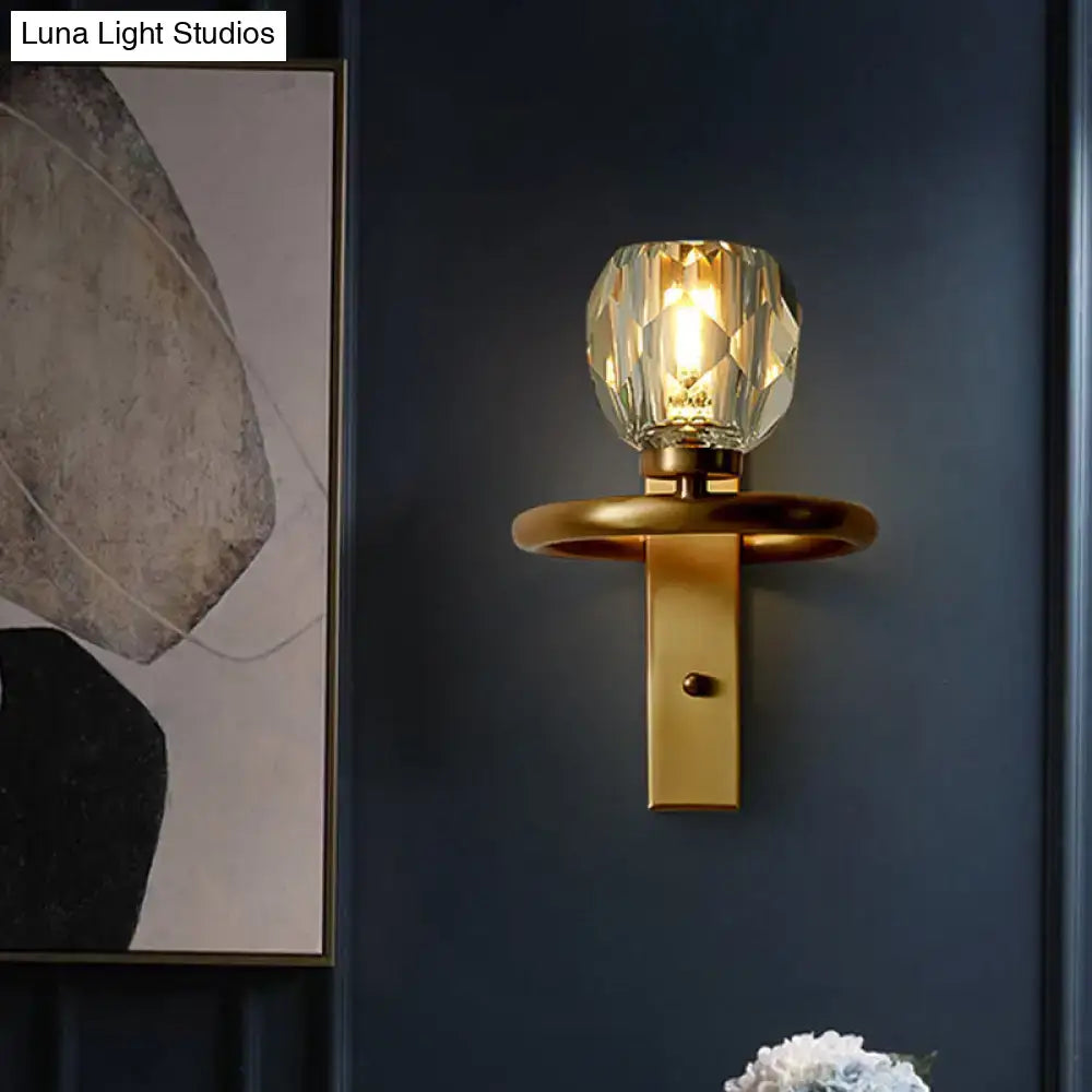 Brass crystal shade sconce wall light by Decorbites, gold finish with faceted glass shade on Tampa Home & Garden Store