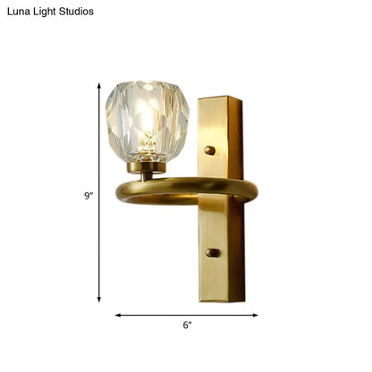 Brass crystal shade sconce with gold backplate and ring accent on Tampa Home & Garden Store