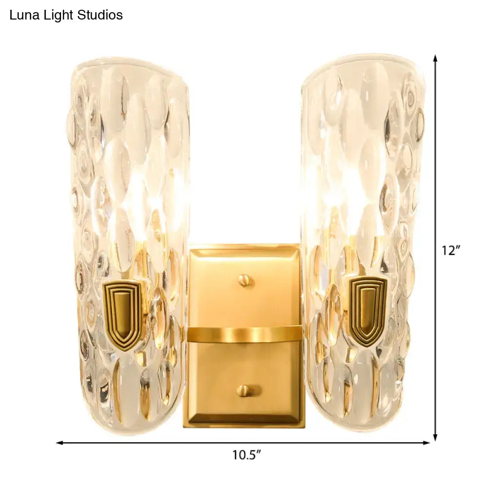 Brass Water Glass Wall Sconce pair by Decorbites textured glass cylinders and gold mounts on Tampa Home & Garden Store