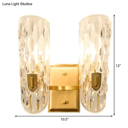 Brass Water Glass Wall Sconce pair by Decorbites textured glass cylinders and gold mounts on Tampa Home & Garden Store