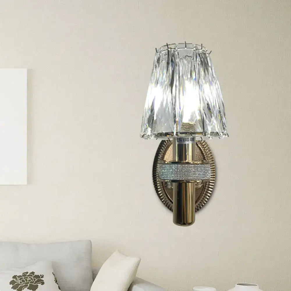 Bronze crystal wall sconce with faceted glass shade and crystal band, Decorbites wall light on Tampa Home & Garden Store