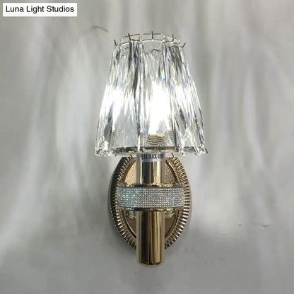 Bronze Crystal Wall Sconce by Decorbites with a faceted glass shade and ribbed backplate on Tampa Home & Garden Store