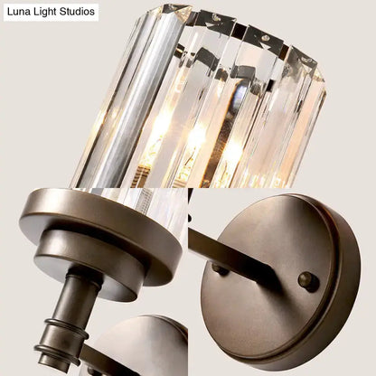 Contemporary bronze wall sconce with ribbed crystal shade by Decorbites for hallway on Tampa Home & Garden Store