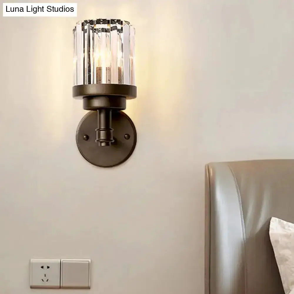 Contemporary bronze wall sconce with ribbed crystal shade, wall-mounted hall light on Tampa Home & Garden Store