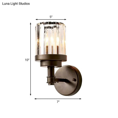 Contemporary bronze wall sconce by Decorbites with ribbed crystal shade for hallway on Tampa Home & Garden Store