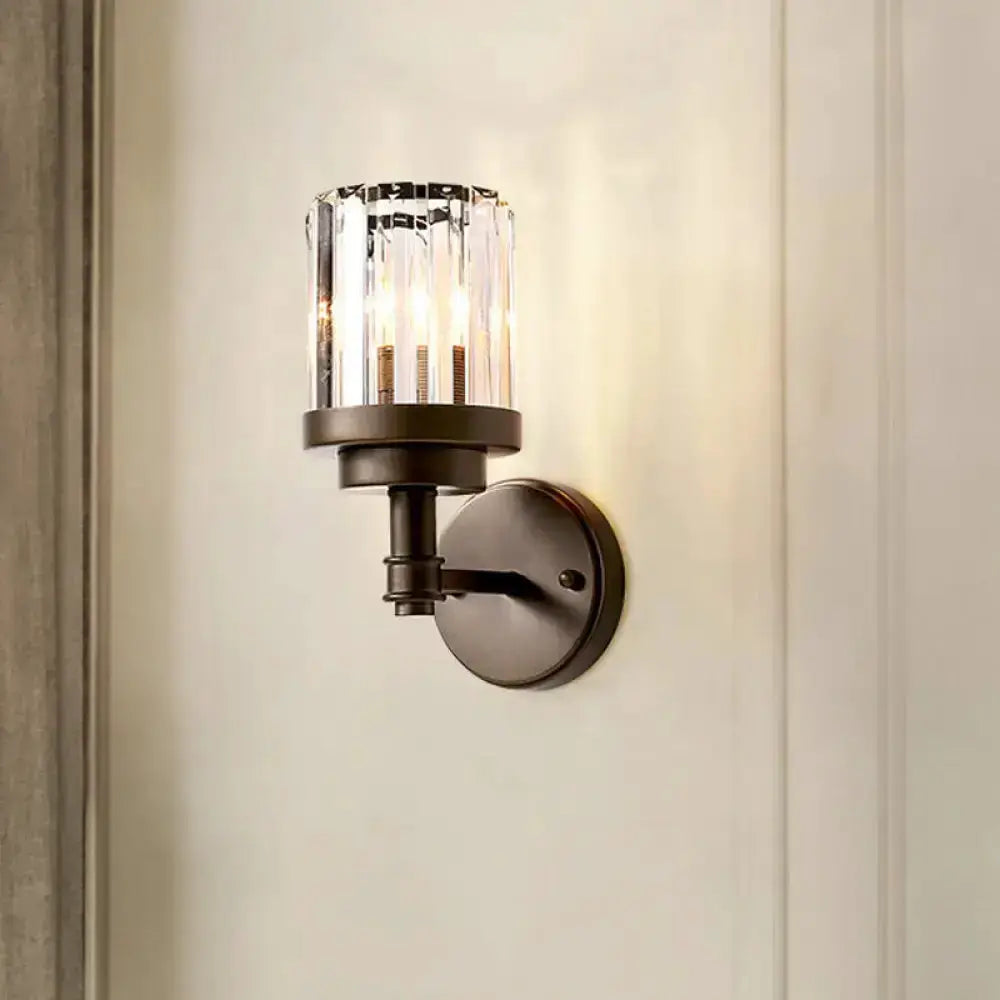 Contemporary bronze wall sconce with ribbed crystal shade by Decorbites on Tampa Home & Garden Store