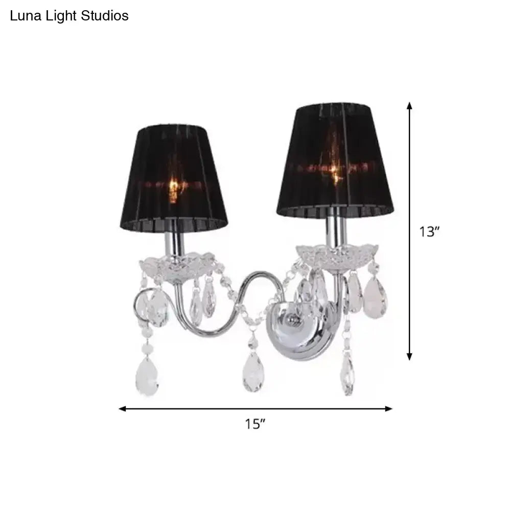 Decorbites Black Crystal Fabric Shade Wall Sconce dual-arm with crystal drops 15x13in on Tampa Home & Garden Store