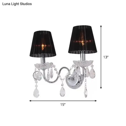 Decorbites Black Crystal Fabric Shade Wall Sconce dual-arm with crystal drops 15x13in on Tampa Home & Garden Store