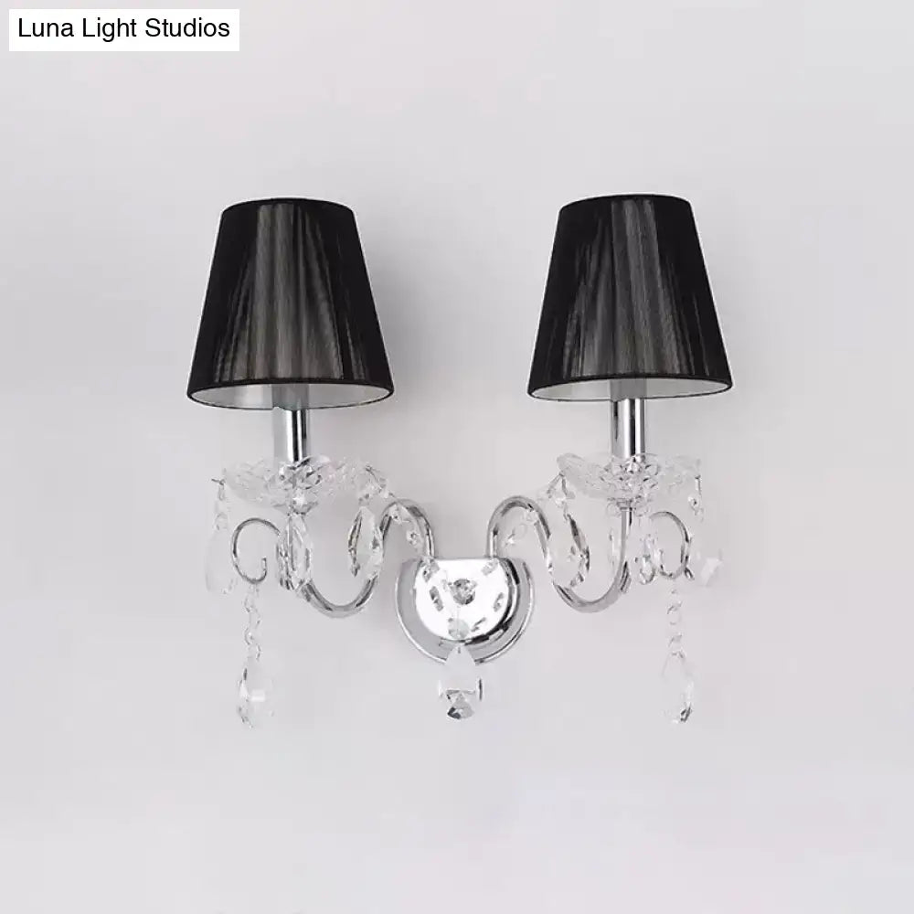 Black crystal fabric shade wall sconce with dual arms by Decorbites on Tampa Home & Garden Store