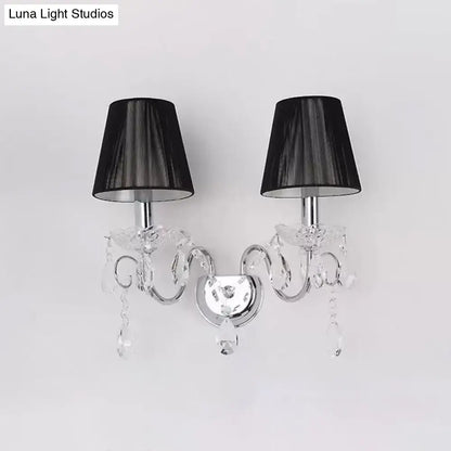 Black crystal fabric shade wall sconce with dual arms by Decorbites on Tampa Home & Garden Store