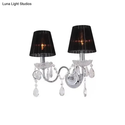 Black Crystal Fabric Shade Wall Fixture by Decorbites with dual arms and hanging crystals on Tampa Home & Garden Store