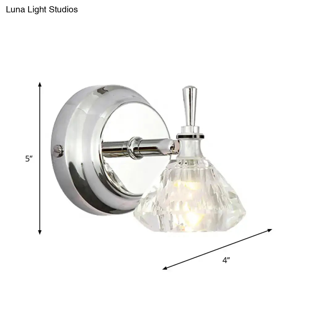 Chrome crystal bathroom sconce with faceted crystal shade and chrome backplate by Decorbites on Tampa Home & Garden Store