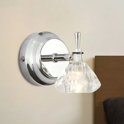 Chrome crystal bathroom sconce by Decorbites with a crystal glass shade and backplate on Tampa Home & Garden Store