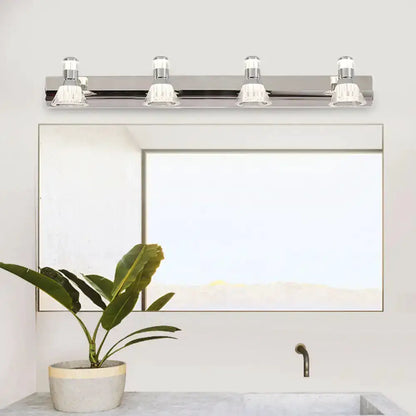Contemporary chrome conic sconce light bar with 4 crystal shades for bathroom vanity on Tampa Home & Garden Store