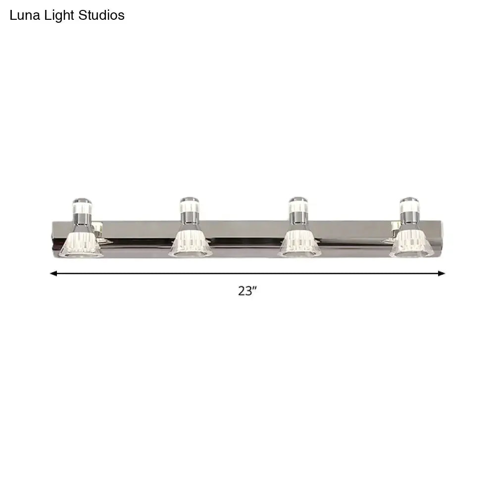 Contemporary chrome conic sconce light with four crystal shades, 23-inch vanity bar on Tampa Home & Garden Store