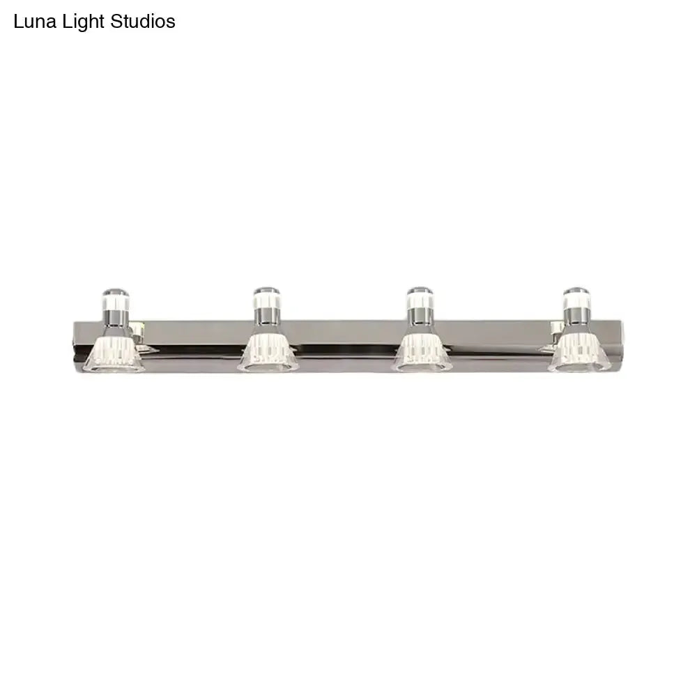 Contemporary chrome conic sconce light with four crystal glass shades for bathroom vanity on Tampa Home & Garden Store