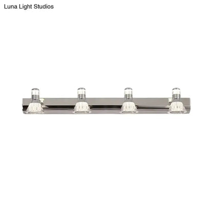 Contemporary chrome conic sconce light with four crystal glass shades for bathroom vanity on Tampa Home & Garden Store