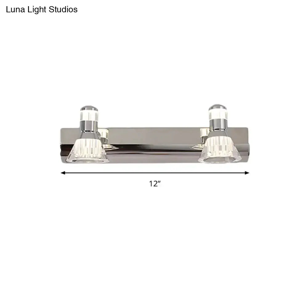 Contemporary chrome double-sconce light with crystal shades Decorbites vanity lighting on Tampa Home & Garden Store
