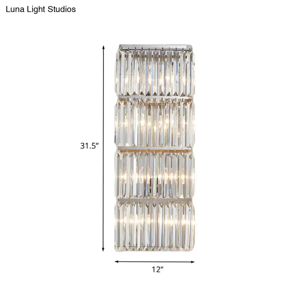 Chrome crystal flush sconce by Decorbites, four-tier prism crystals, 31.5H x 12W on Tampa Home & Garden Store